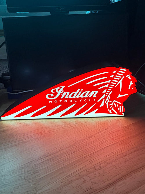 Red and white motorcycle themed 3D printed LED light box