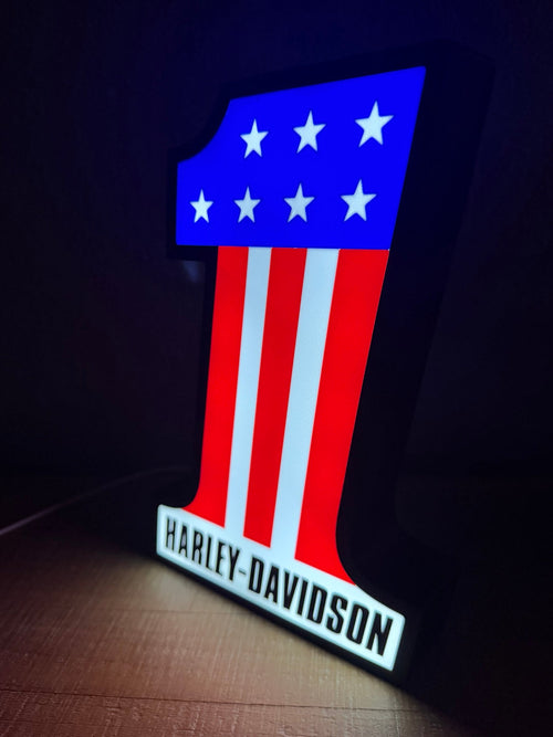 Red white and blue number one 3D printed LED light box