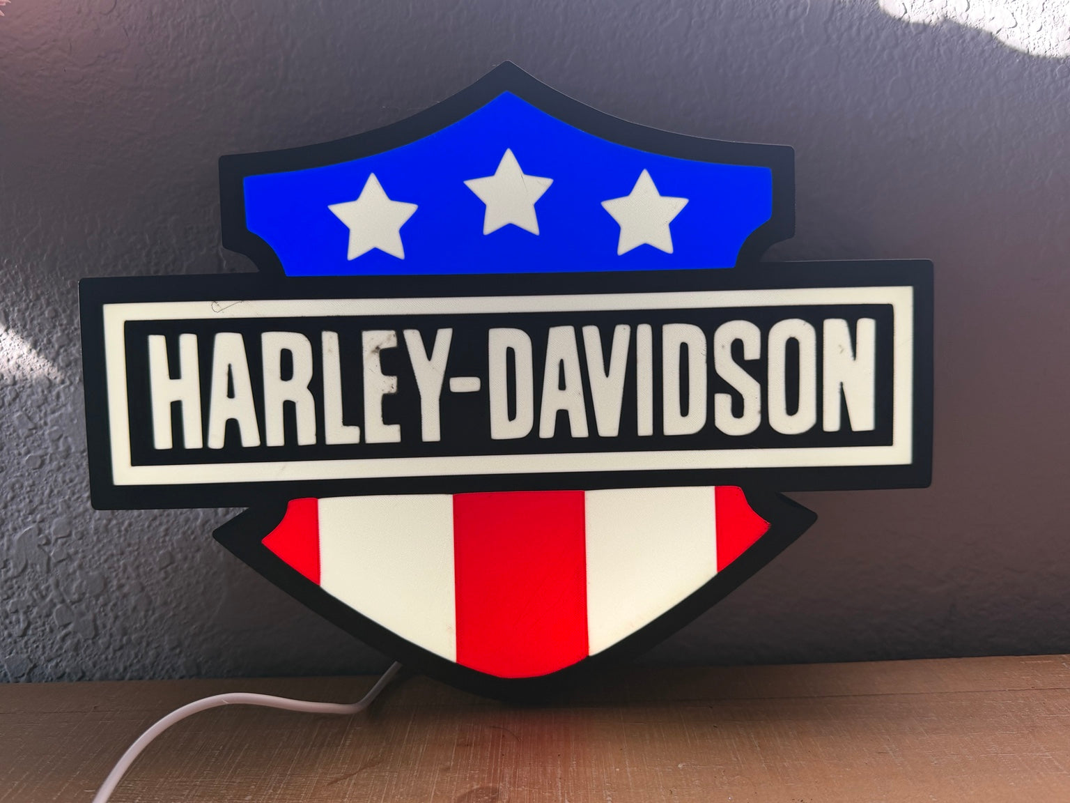 Red white and blue patriotic shield 3D printed LED light box
