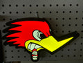 Red yellow black and white woodpecker character 3D printed LED light box